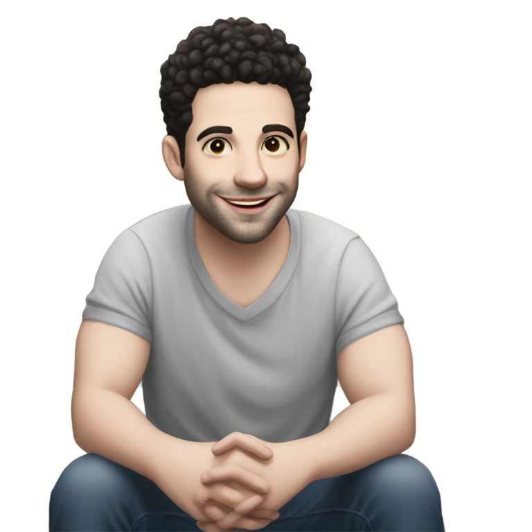 genmoji：萨姆·莱文穿着短裤坐在长凳上