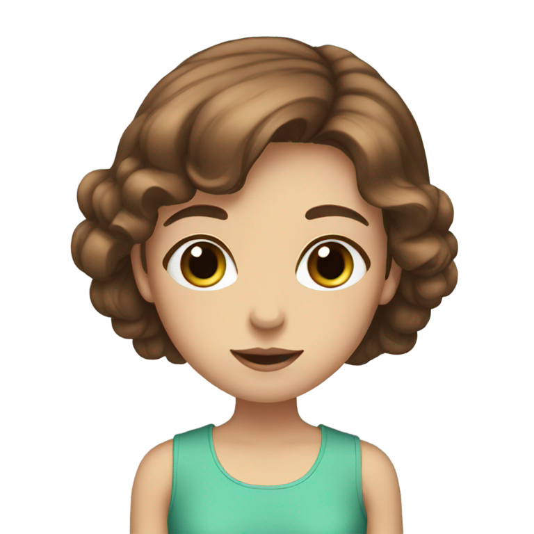 genmoji : Fille aux yeux bleu-vert, cheveux bruns, sent les fleurs