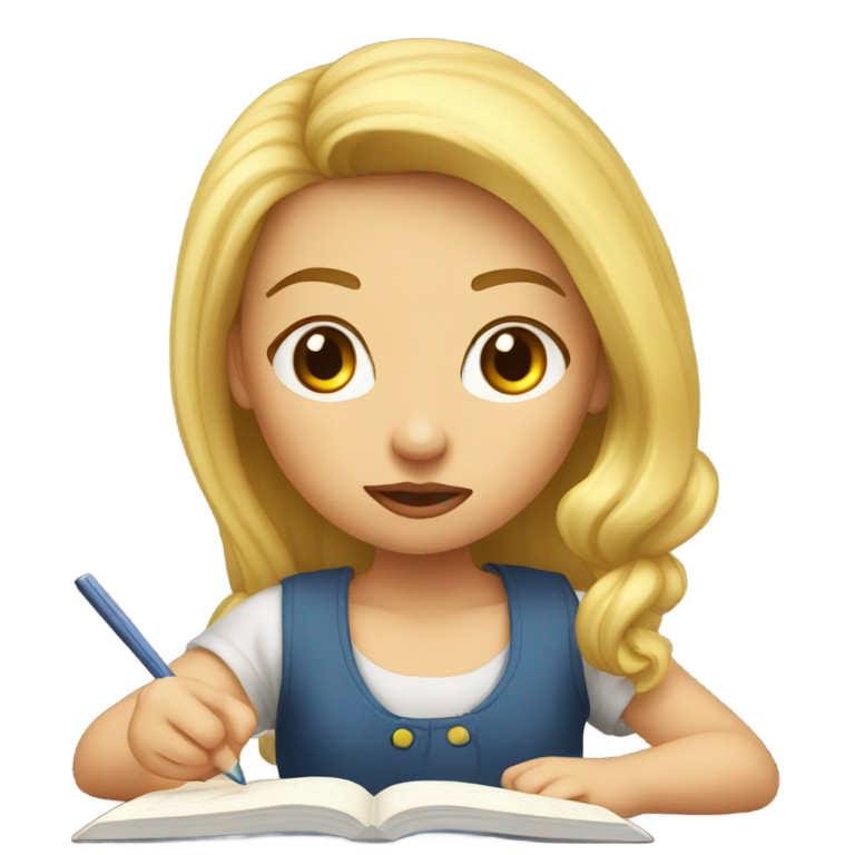 genmoji：金发荷兰女孩专注而激烈地伸舌头写诗