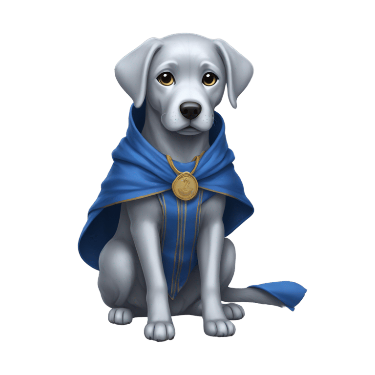 絵文字：Silver lab dog wearing a ravenclaw robe
