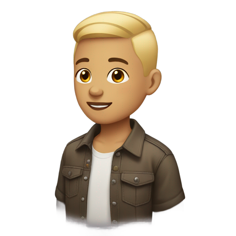 genmoji : Garçon avec une coupe en brosse châtain clair tirant sur le blond et une boucle d'oreille.
