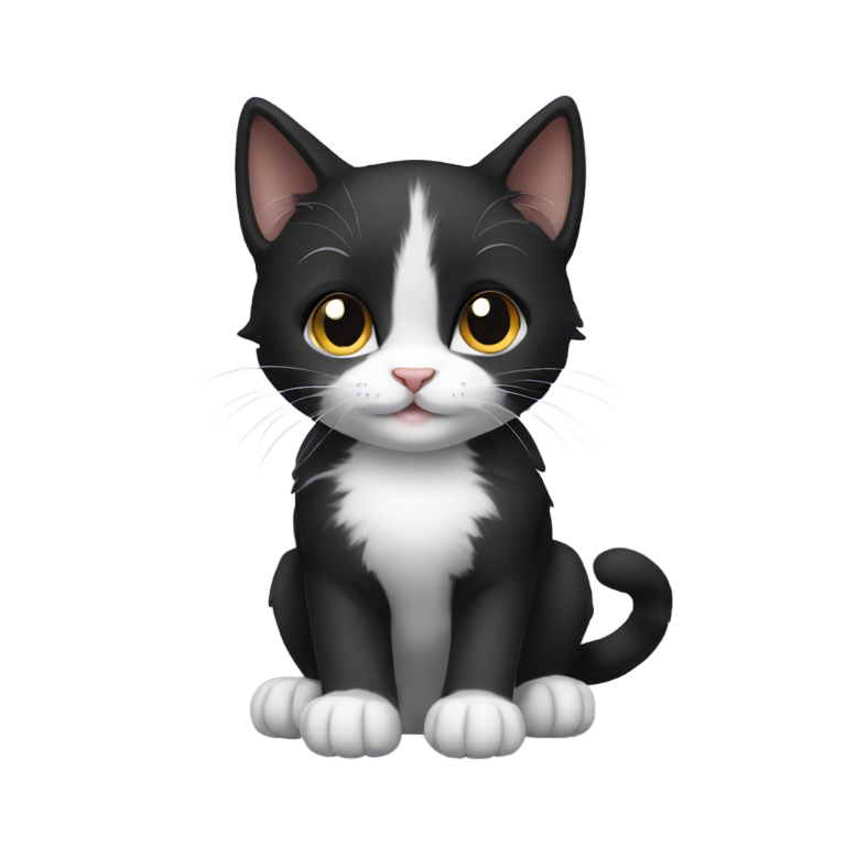 genmoji: cute black kitten with white chin and white paws