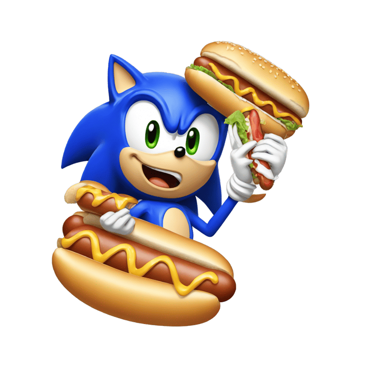 genmoji : Sonic eating a hotdog