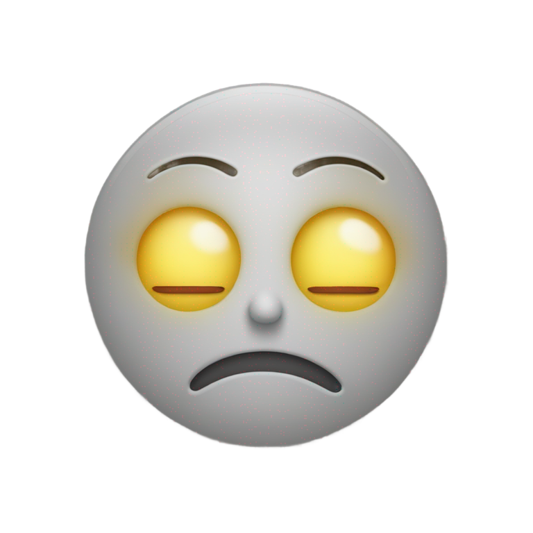 genmoji：黄色iPhone风格表情，眼睛下垂，眼白周围发红，迷茫的冷笑，散漫而平静的感觉，不是很开心，只是处于放空状态。