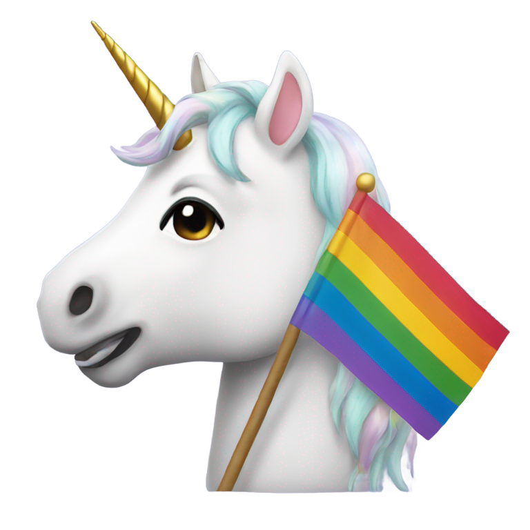 genmoji : Licorne tenant un drapeau de la fierté