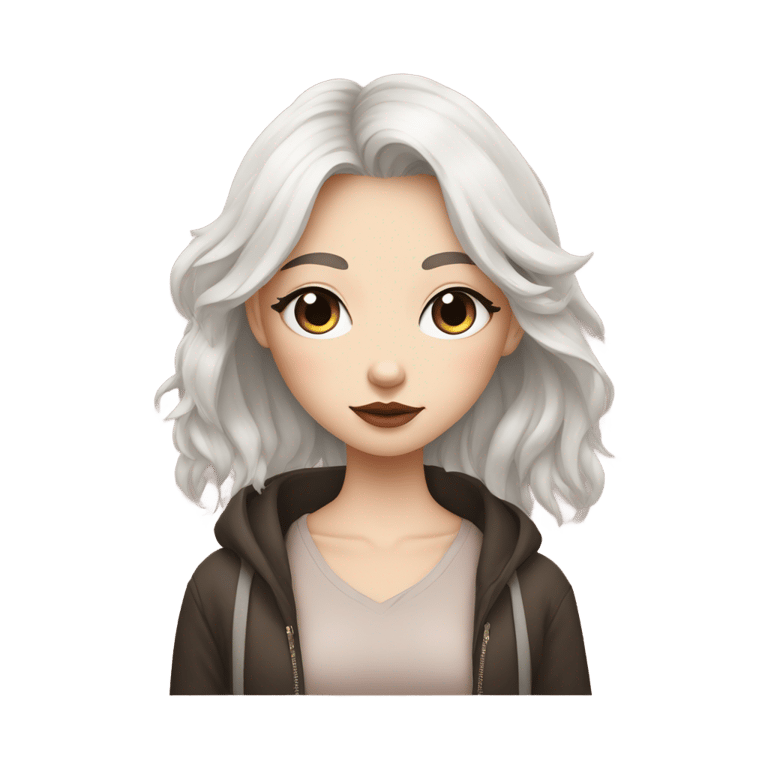 genmoji：一位皮肤白皙的女孩，头发短发的棕色，眼下有黑眼圈，眼线画得很黑，手指构成一个心形。