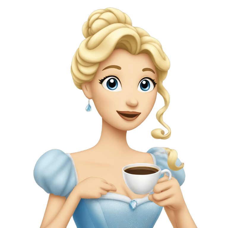 genmoji: Cinderella drinking coffee