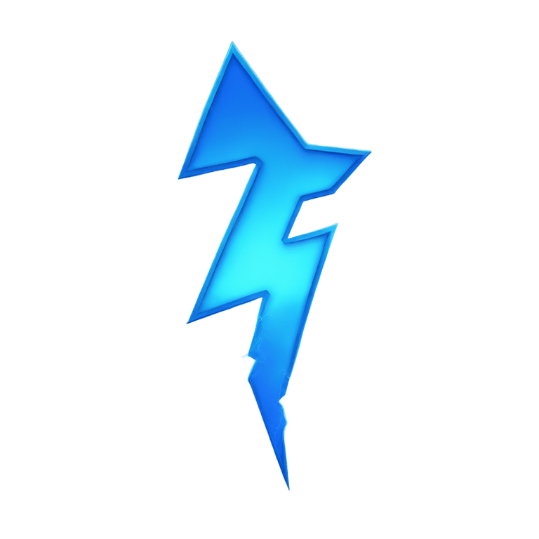 genmoji : A glowing blue lightning bolt symbol. The bolt is sharp and angular, with a bright, fiery blue outline that gives it a luminous and energetic appearance.