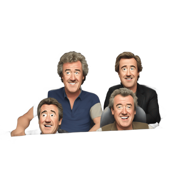 genmoji：Jeremy Clarkson, Richard Hammond and James May in a car
