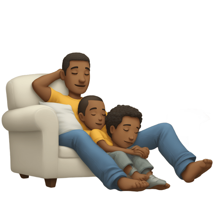 絵文字：white dad and son sleeping on couch