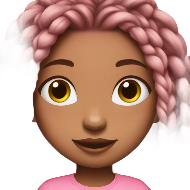genmoji: Black girl with black box braids in tight pink shirt. Box briefs should not be in a ponytail and just down. Eyes are a bit darker