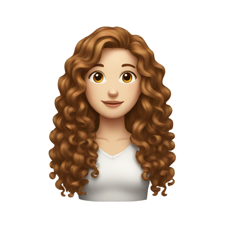 絵文字：長い茶色のカーリーヘアの白人少女