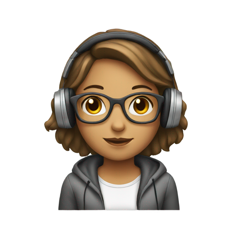 genmoji: a girl using laptop and wearing headphones