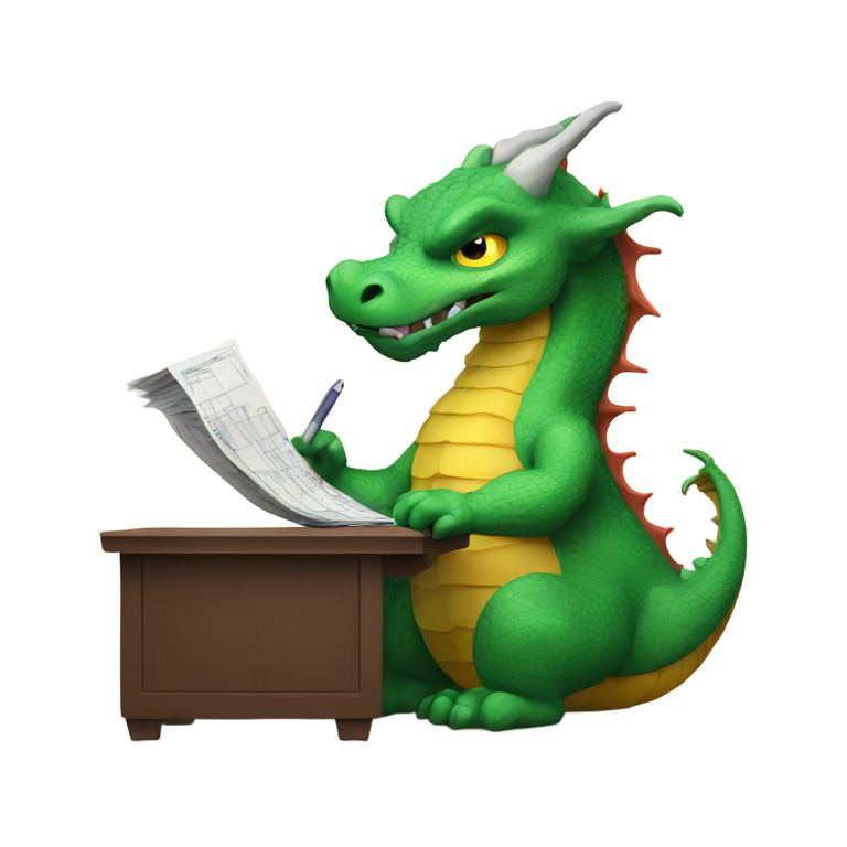 genmoji : Un dragon faisant sa déclaration de revenus