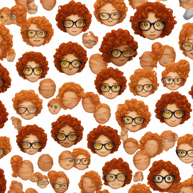 genmoji : Fille blanche aux cheveux roux bouclés et lunettes