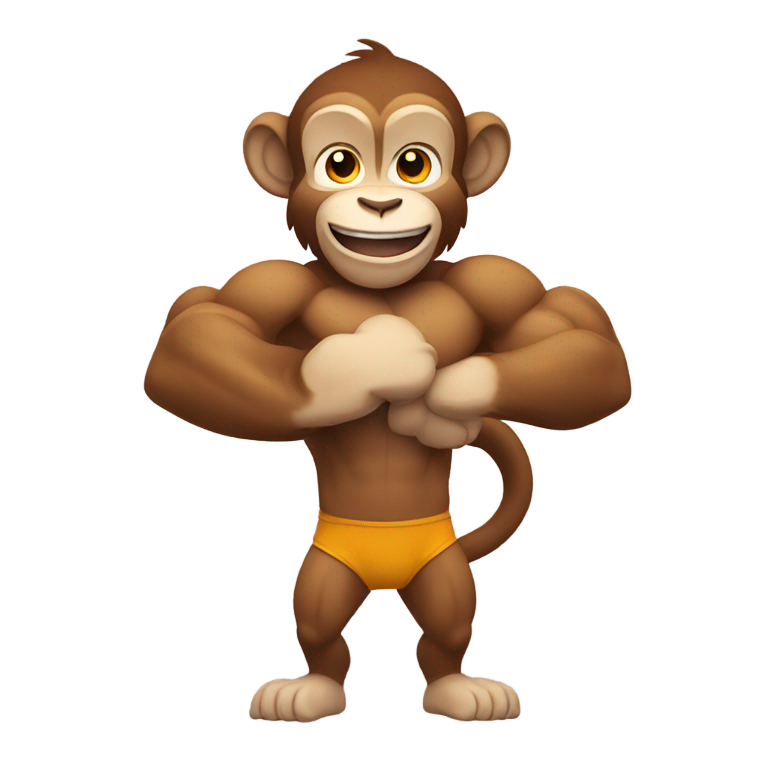 genmoji：强壮的猴子展示他的肌肉臂膀，微笑