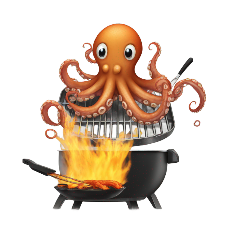 genmoji: An octopus being grilled alive