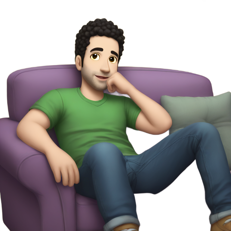 genmoji：萨姆·莱文穿着短裤坐在沙发上