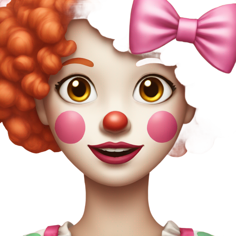 genmoji：红发小丑装扮的女人，带有粉色蝴蝶结。