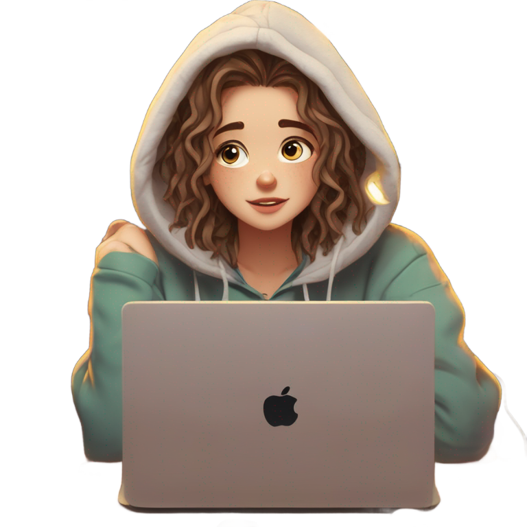 genmoji：疲惫的Z世代青少年，眼圈发黑，头发凌乱，穿着连帽衫或用抓夹，弓着背在贴满贴纸的笔记本电脑前。周围是咖啡杯和打开的书本，戴着耳塞，背景是发光的串灯。看起来很累但仍在努力。凌乱而温馨的学习氛围。