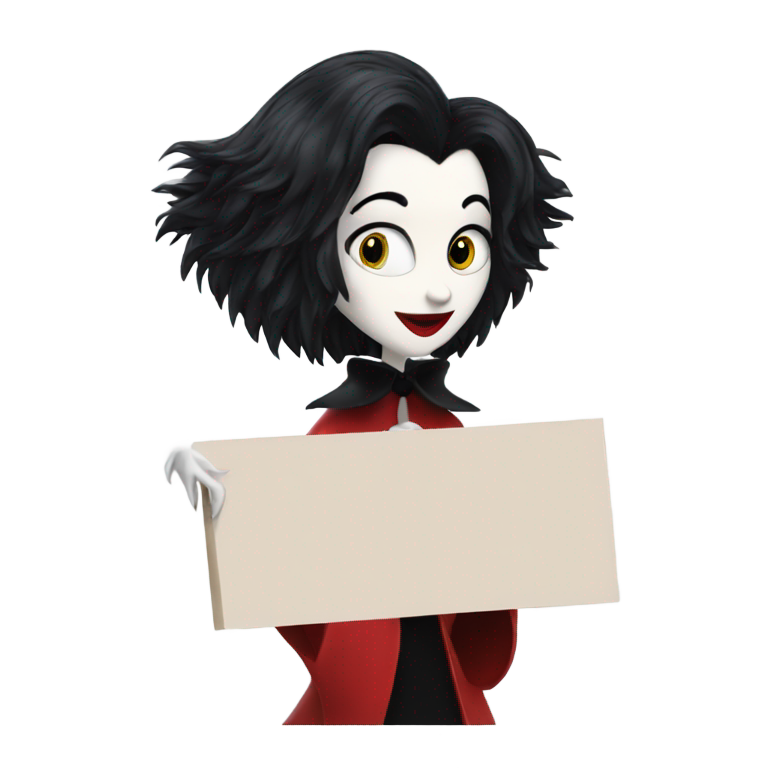 genmoji : Cruella d'Enfer tenant une affiche vide à la main