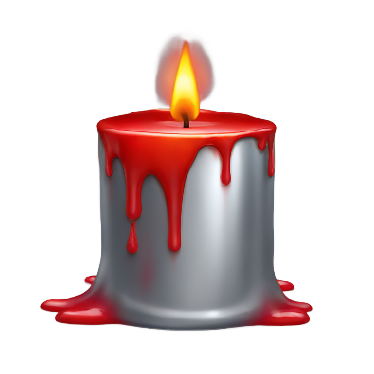 genmoji: red candle melting in a silver base, mystical