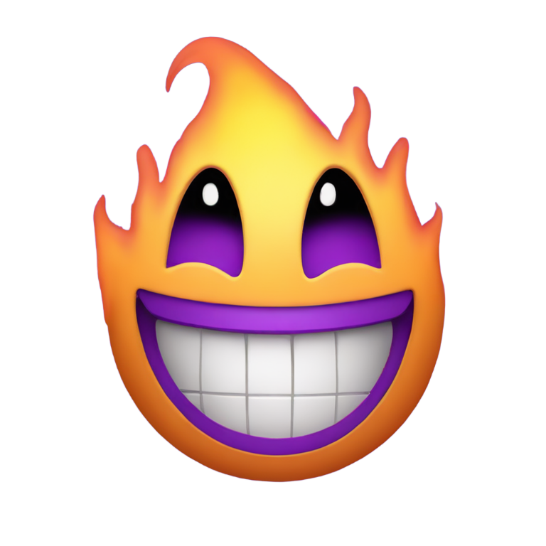 genmoji：A purple emoji with flames coming out his mouth