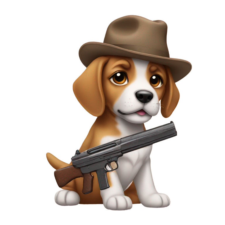 genmoji : Chiot portant un pistolet comme chapeau