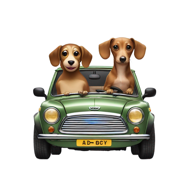 genmoji：一只猴子和一只达克斯猎犬驾驶迷你库珀