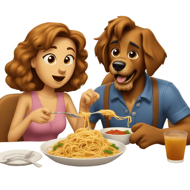 genmoji : La Dame et le Clochard mangeant des spaghettis