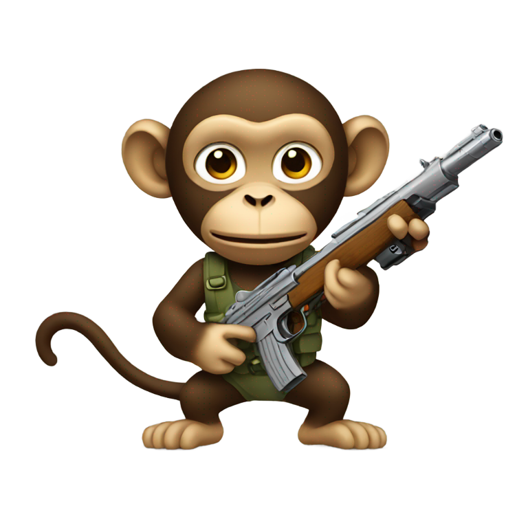 genmoji: monkey holding a real gun