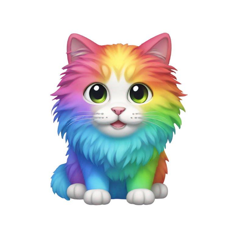 絵文字：レインボーのふわふわ猫