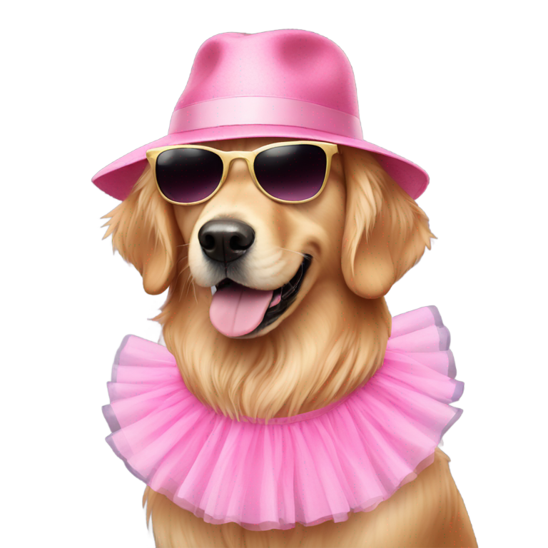 genmoji: golden retriever wearing a pink tutu, sunhat, and sunglasses