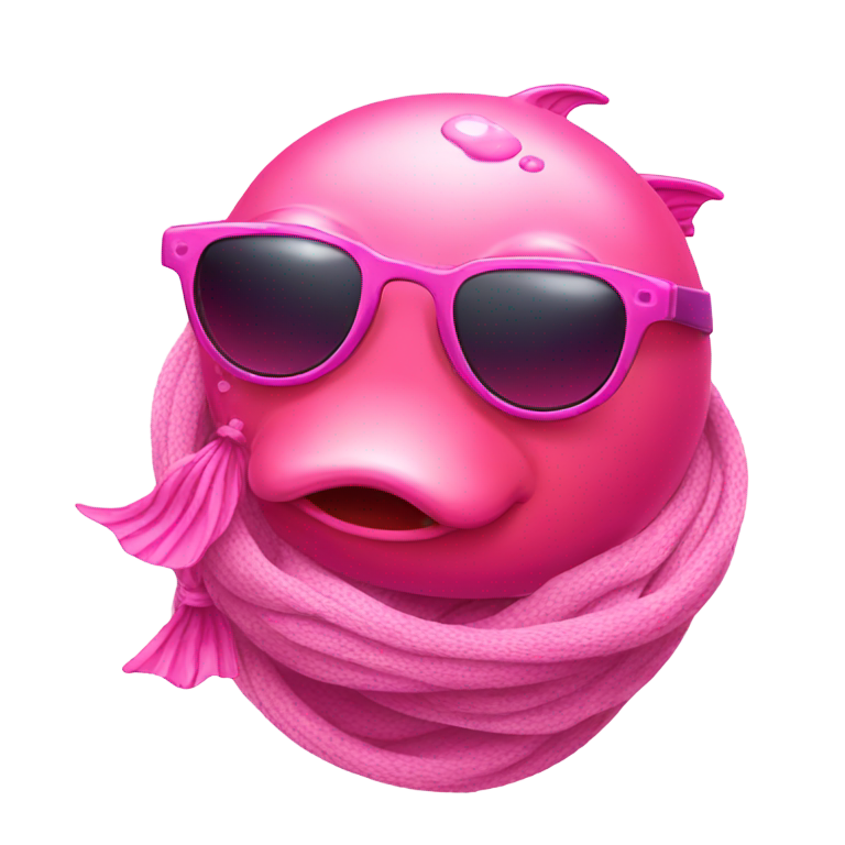 genmoji : Un poisson rose fondu avec des lunettes de soleil et une écharpe