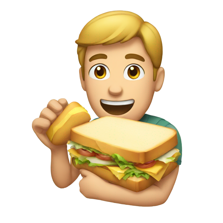 絵文字：男がサンドイッチを食べる
