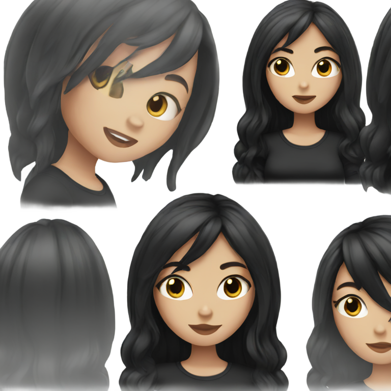 genmoji：White skin girl with black hair and a black t shirt