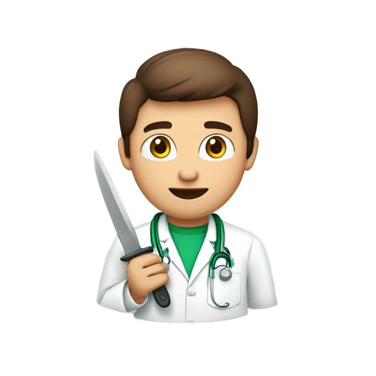 genmoji：绿眼棕发医生手持刀