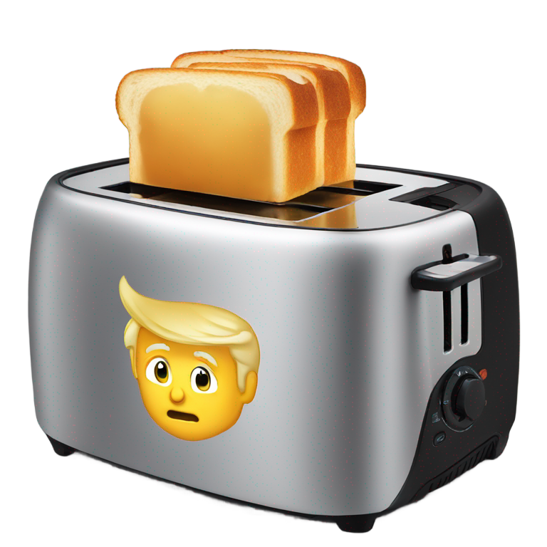 genmoji: trump being inserted into a human-sized toaster