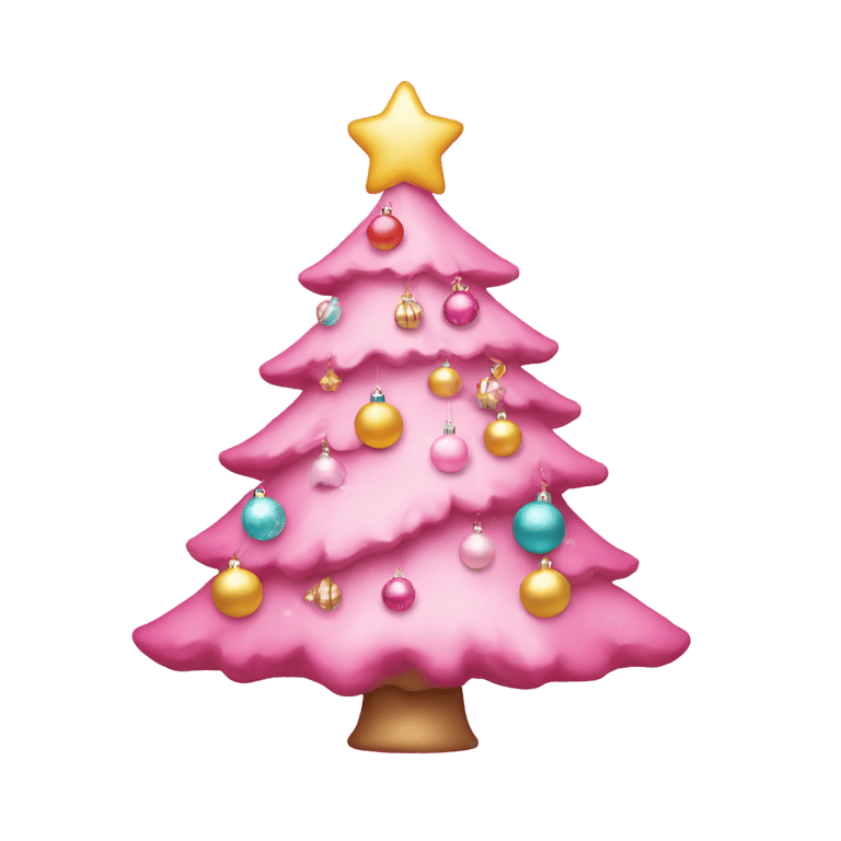 genmoji: Pink Christmas tree with pastel ornaments