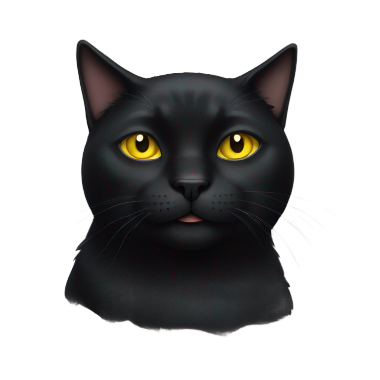 genmoji: Black cat with yellow eyes and big jowls