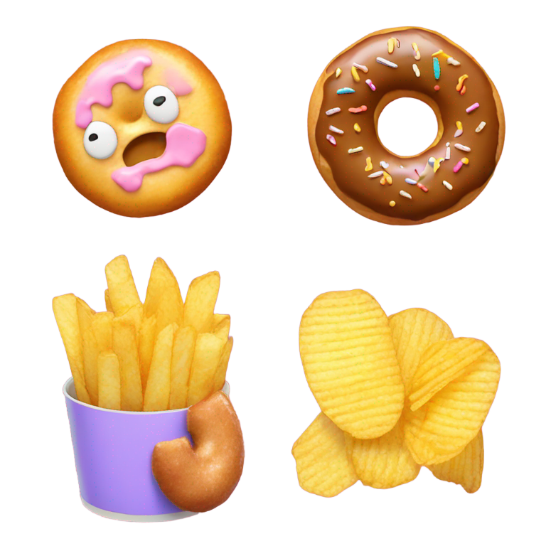 genmoji：甜甜圈，薯片，手，手机