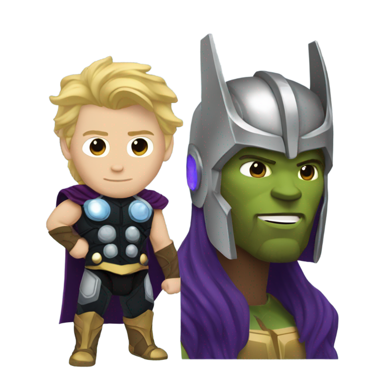 genmoji: thor with thanos constume
