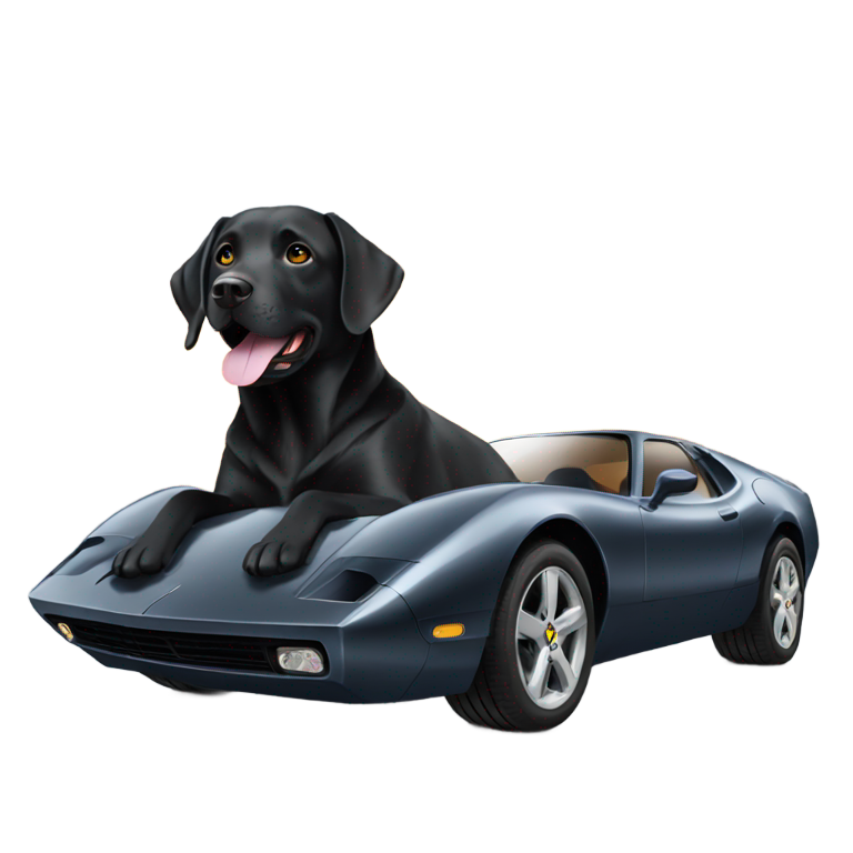 genmoji：一只黑色的拉布拉多犬在超级跑车里