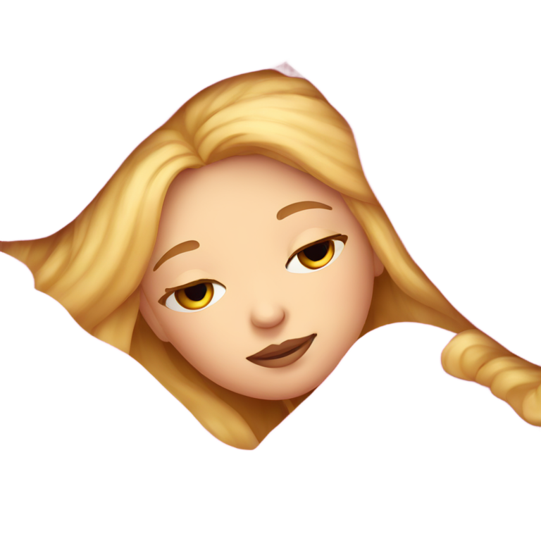 genmoji：girl with long blonde hair laying sleeping underneath pink blanket