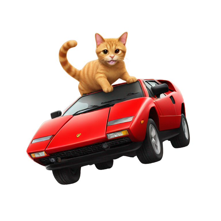 genmoji：猫从高处跳进红色兰博基尼