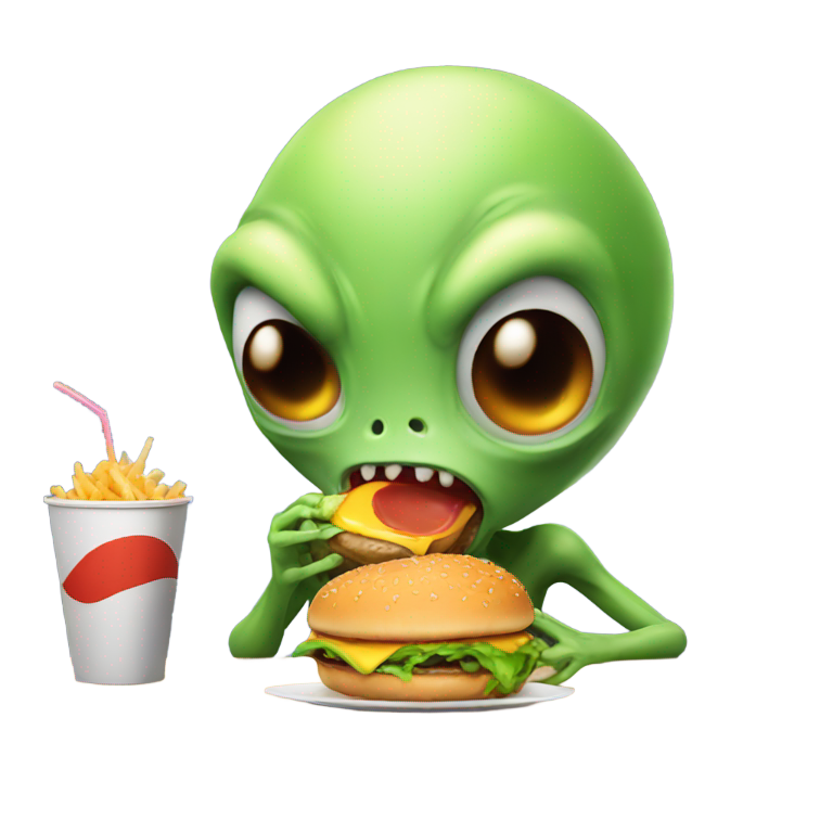 絵文字：エイリアンがバーガーを食べる