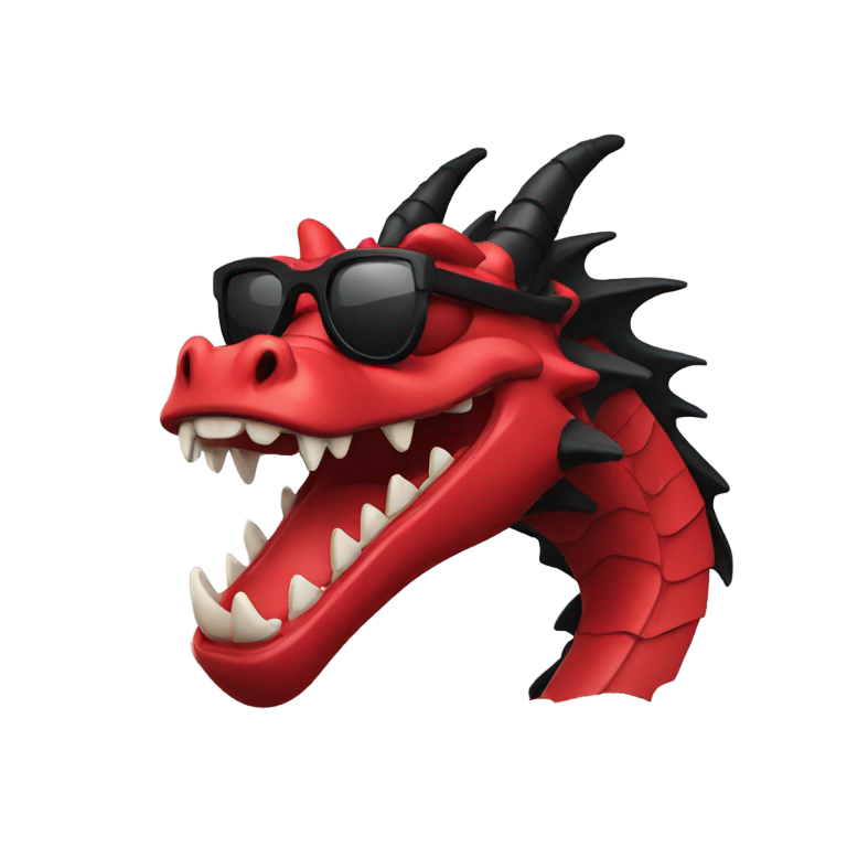 genmoji: red and black Dragon smiling with sunglasses