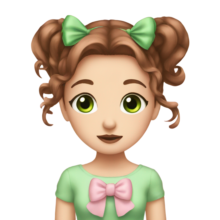 genmoji : Arc pastel rose esthétique sur une fille aux cheveux bruns et aux yeux verts avec quelques grains de beauté.