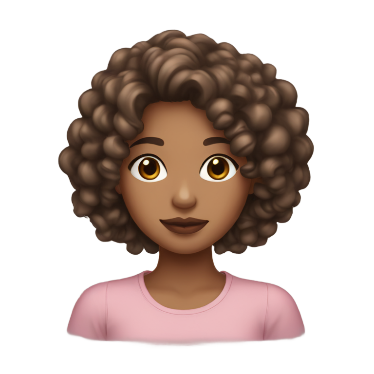 genmoji: Light Brown girl with black curly long  hair. Middle part. Teenager. Dusty pink lips.