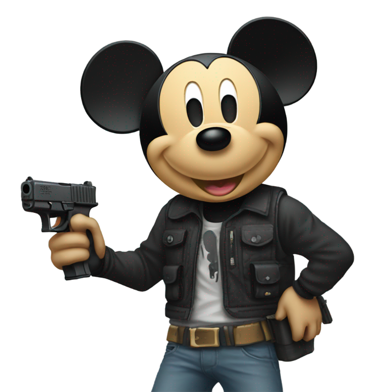 genmoji : Mickey Mouse tenant un pistolet Glock 17